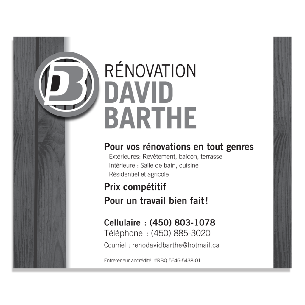 Annonce imprimée pour Rénovation David Barthe